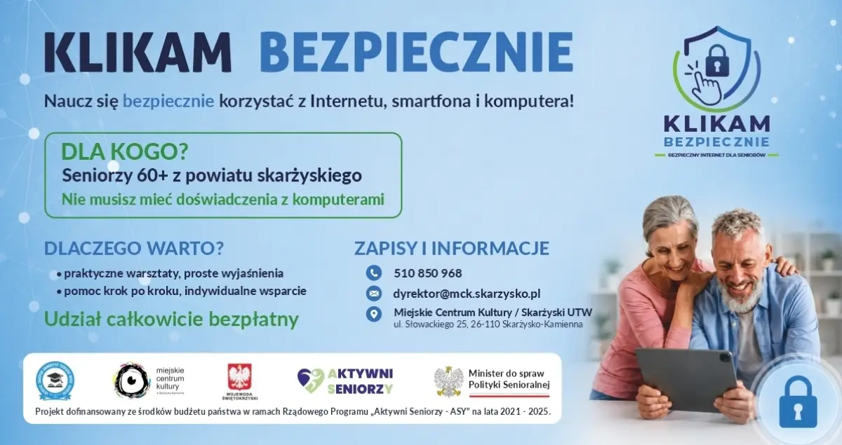 Skarżyski Uniwersytet Trzeciego Wieku wdraża projekt „Klikam Bezpiecznie”